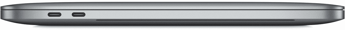 MacBook Pro met 2x Thunderbolt 3 sideview - voorbeeld voor USB-C Adapter voor MacBook