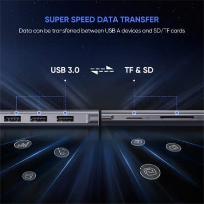 M-TECK 8-in-1 USB-C Hub Docking Station met HDMI + 3 x USB-3.0 + USB-C (Opladen)+ SD/Micro SD + Ethernet - Afbeelding 6