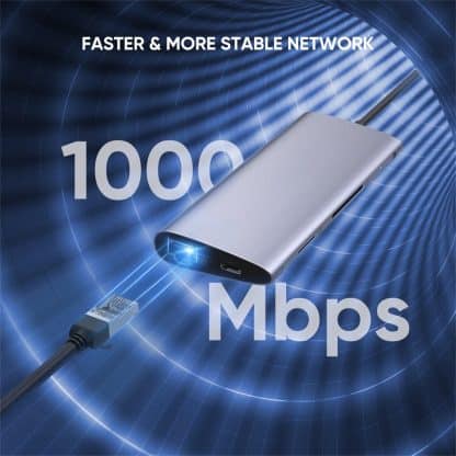 M-TECK 8-in-1 USB-C Hub Docking Station met HDMI + 3 x USB-3.0 + USB-C (Opladen)+ SD/Micro SD + Ethernet - Afbeelding 3