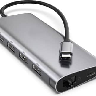 M-TECK 8-in-1 USB-C Hub Docking Station met HDMI + 3 x USB-3.0 + USB-C (Opladen)+ SD/Micro SD + Ethernet