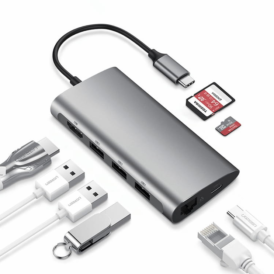 8-in-1 USB C Hub met HDMI, USB 3.0, SD Kaartlezers, Ethernet en USB-C oplaadpoort