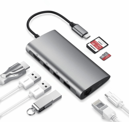 8-in-1 USB C Hub met HDMI, USB 3.0, SD Kaartlezers, Ethernet en USB-C oplaadpoort