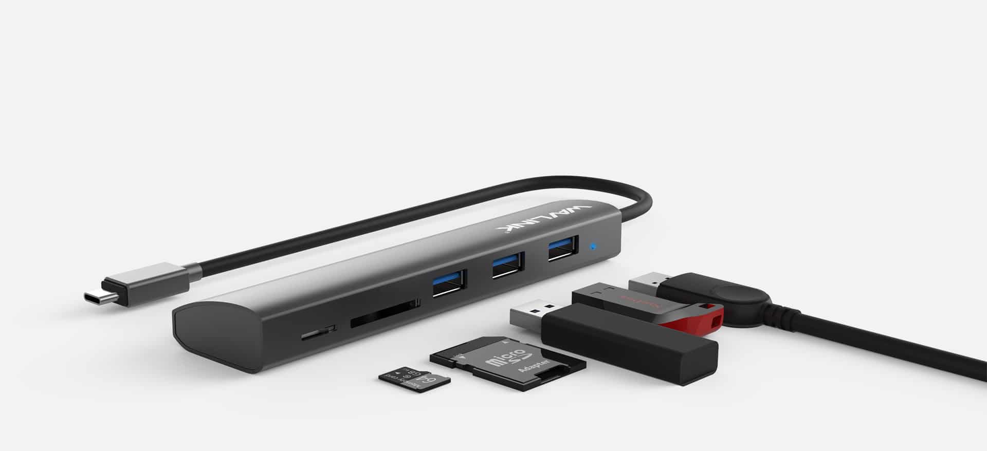 USB-C naar 3x USB 3.0 + SD/microSD kaartlezer - Afbeelding 2