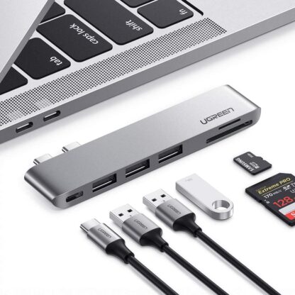 MacBook Air | Pro Dock met SD/MicroSD kaartlezer + 3 x USB3.0 + Thunderbolt 3