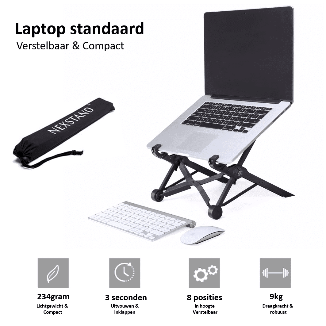 Laptop standaard voor thuiskantoor op reis. Morgen in huis!