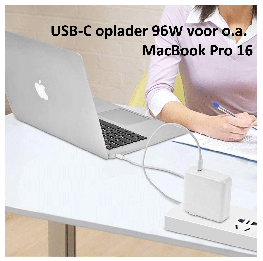 jaloezie kalkoen hoofdpijn USB-C oplader 96W voor MacBook Pro 16, laptop of tablet.