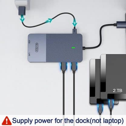 M-Teck Portable USB-C Docking Station - 2 x HDMI - 1 x VGA - 2 x USB-A - Ethernet - Kaartlezer - Audio In/Uit - Geschikt voor alle type MacBooks en Laptops - Afbeelding 4