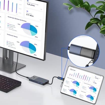 M-Teck Portable USB-C Docking Station - 2 x HDMI - 1 x VGA - 2 x USB-A - Ethernet - Kaartlezer - Audio In/Uit - Geschikt voor alle type MacBooks en Laptops - Afbeelding 9