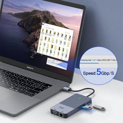 M-Teck Portable USB-C Docking Station - 2 x HDMI - 1 x VGA - 2 x USB-A - Ethernet - Kaartlezer - Audio In/Uit - Geschikt voor alle type MacBooks en Laptops - Afbeelding 6