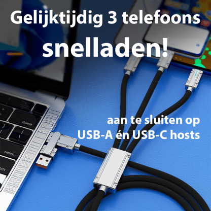 3-in-1 USB multikabel (Pro versie) met USB-C, Lightning en Micro-USB - Afbeelding 2