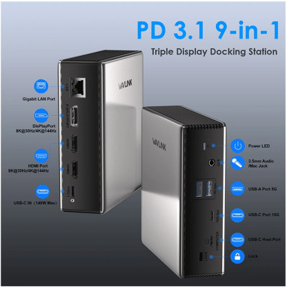 Wavlink Ultra USB-C Docking Station - 2 x HDMI - 1 x Displayport -  Ethernet - Audio In/Uit - 2 x USB-A - 1 x USB-C- 125W Opladen - Afbeelding 2