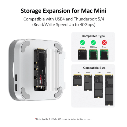 M-TECK Mac Mini M4 hub docking station met 3 x USB-A + Micro SD Kaartlezer + HDMI + M.2 NVMe SSD interface - Afbeelding 8