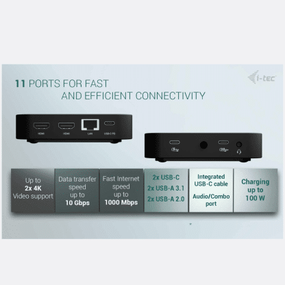 I-tec USB-C Docking Station - 2 x HDMI - Ethernet - Audio in/uit - 5 x USB-A - 2 x USB-C - 100W opladen - Afbeelding 6