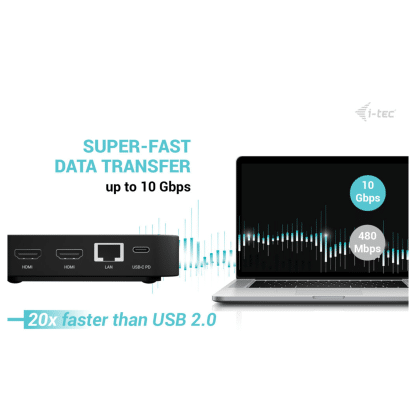 I-tec USB-C Docking Station - 2 x HDMI - Ethernet - Audio in/uit - 5 x USB-A - 2 x USB-C - 100W opladen - Afbeelding 4
