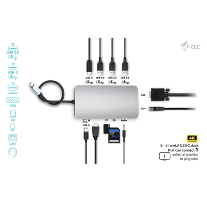 i-tec USB-C Travel Nano Dock HDMI+ VGA + Ethernet + USB-A + Audio/Mic + USB-C oplaadpoort - Afbeelding 6