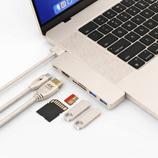 M-TECK MacBook Air | Pro Dock - Hub met HDMI 4K - Thunderbolt - 2 x USB3.0 - SD/MicroSD - (Kleur: Starlight) - Voor alle M-series